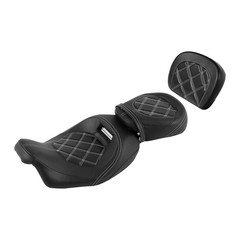 Low-Profile 2-Up Seat & Sissy Bar Pad Fits Touring Road King 09-23 White Stitch