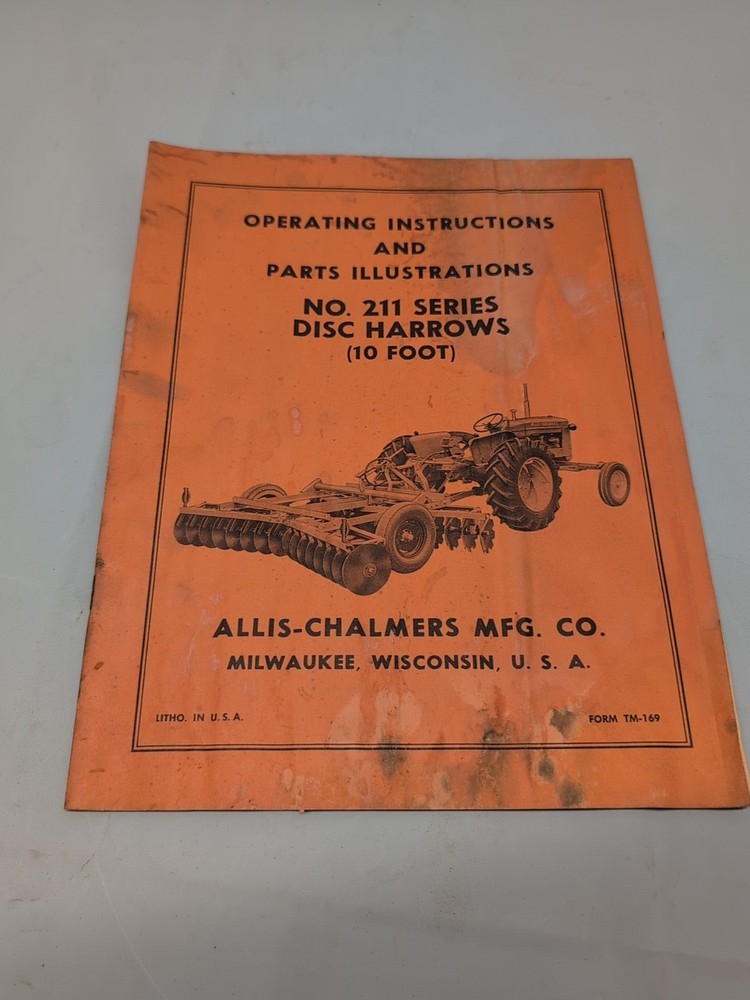 AC15 ALLIS CHALMERS 211 SERIES DISK HARROW OPER. INST. PARTS ILLU. TM-169