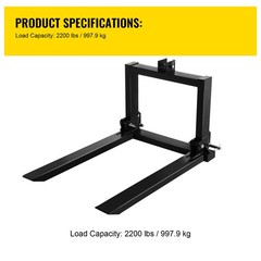 VEVOR 3 Points Hitch Pallet Fork 2200lbs Pallet Mover 1T Tractor Heavy Equipment