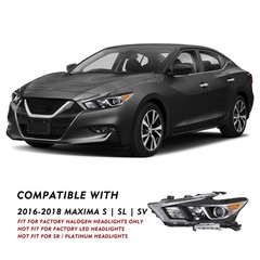 Halogen Headlight Assembly for 2016-2018 Maxima Projector OE Style