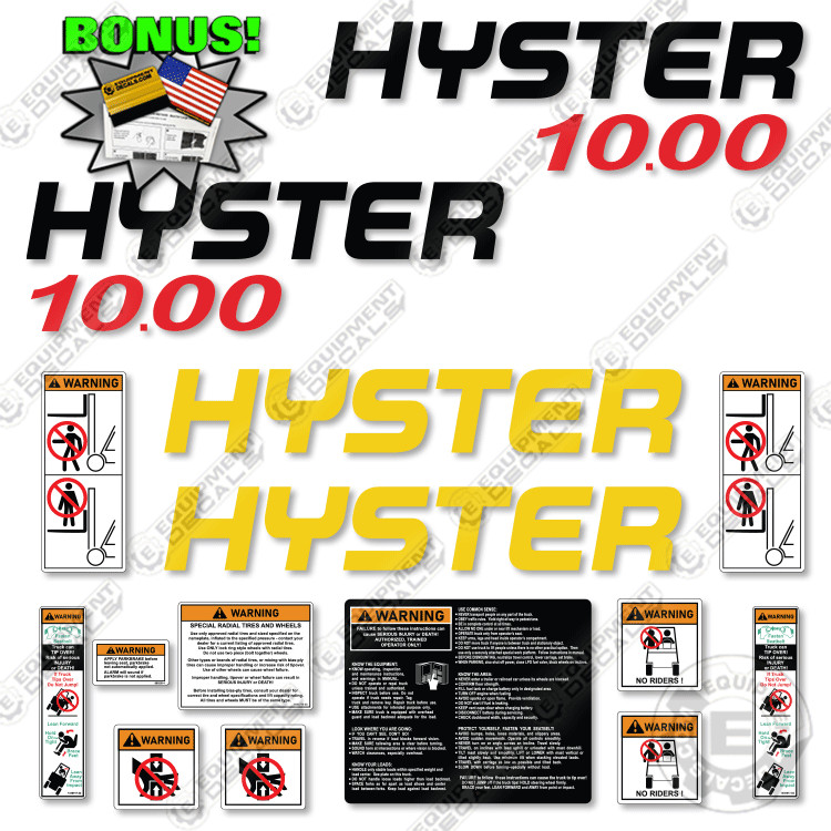 Fits Hyster 10.00 Forklift Decal Kit – 10XM – 7 YEAR 3M OUTDOOR VINYL!