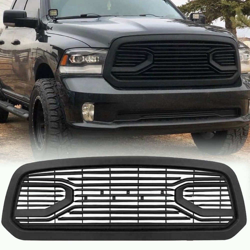 Front Grille for 2013-2018 Ram 1500 Matte Black Letters Big Horn Style