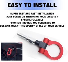Car Front Bumper Tow Hook, Racing Track Style Trailer Ring Hook, Al Color: Red