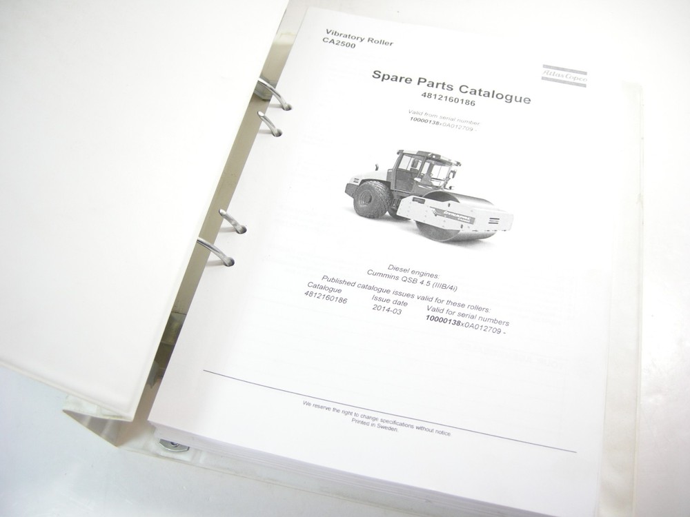 Original Atlas Copco Dynapac CA2500 Vibratory Roller Compactor Parts Manual Book
