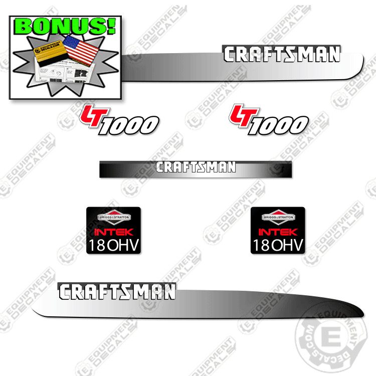 Fits Craftsman LT1000 Black & White Decal Kit Mower – 7 YEAR OUTDOOR 3M VINYL!