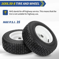GICOOL 16×6.50-8 Riding Lawn Mower Rubber Tire and Wheel, 2 16×6.50-8″, gray