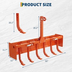 55 Inch Tractor Box Blade Scraper Heavy Duty CAT 0 Land Leveler 6 Ripper Teeth