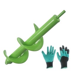 3×12Inch Auger Drill Bit Garden Plant Flower Rapid Planter Hole Digger W/ Gloves