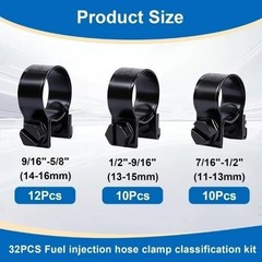 32Pcs 1/4″ 5/16″ 3/8″ Fuel Injection Gas Line Hose Clamps Black Clip Pipe Clamp