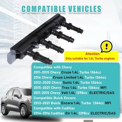 Ignition Coil and 4 Double Iridium Spark Plugs Compatible with 2011-2015 Cruze