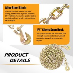 1/4″ Tow Chain | WLL 3,300 Lbs | 16FT High Strength G80 1/4 Inch x