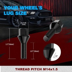 Jiiinmiiin M14X1.5 Black Wheel Lug Bolts Wheelbolt Thread For Wheel Spacers