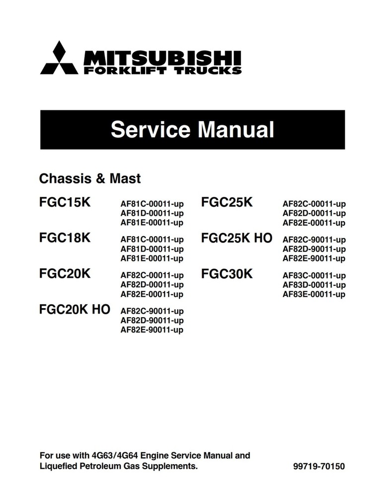 Mitsubishi Forklift FGC 4G63 4G64 6G72 LP / GAS SERVICE REPAIR SHOP MANUAL CD
