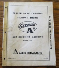 Allis Chalmers Gleaner A II Combine Engine Part Catalog Manual 1965 ORIGINAL D64