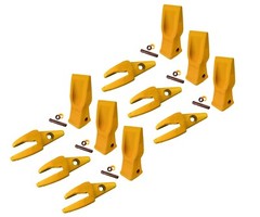 6 CAT Style Backhoe Bucket Shanks 1″ Lip, Abrasion Teeth 4T-2203, 119-3204 w Pin