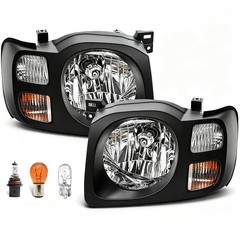 For 2002 2003 2004 Nissan Xterra XE Headlights with Bulbs Black Amber, Pair