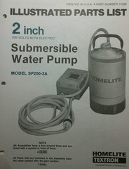 Homelite 2 inch Submersible Water Pump Parts Manual SP200-2A & -2B 110v 220v
