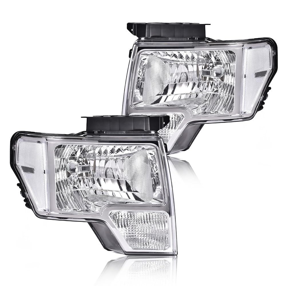 For 09-14 Ford F150 Chrome Housing Clear Lens Headlight Pair DL3Z13008A