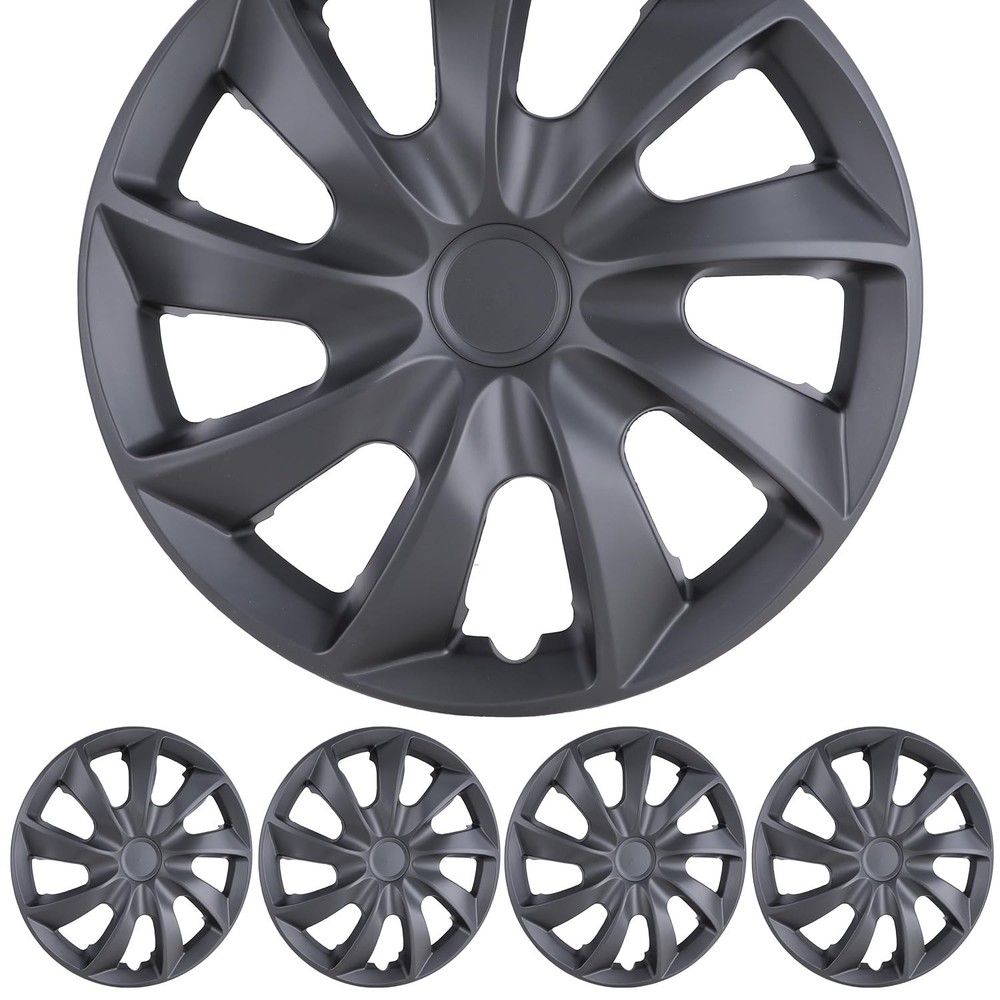 16 Inch Black Matte Hubcaps Set of 4 ABS Universal Wheel Rim Covers 5084