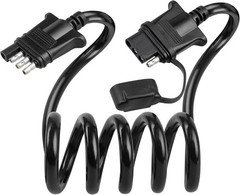 4 Way Flat Trailer Extension Coiled Cable 3 Feet 4 Pin Male and Female Wiring Ha