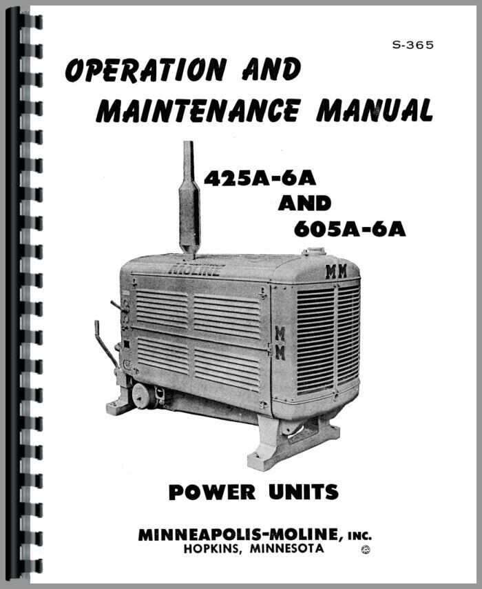 Minneapolis Moline Power Unit Manual Service Repair Operators 425-6A 605A-6A