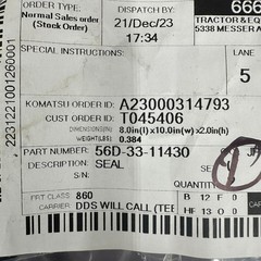 Komatsu 56D-33-11430 Seal D Ring OEM Genuine Part Japan