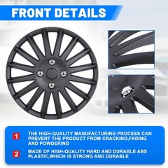 14 Inch Universal Snap On Hubcaps Set of 4 Black Matte