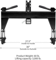 Tractor 3-Point Quick Hitch Adapter Cat 1 2″ Receiver, 3000 LBS Capacity