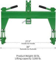 3000 LBS Steel 3 Point Quick Hitch W/ 2″ Receiver Hitch For Cat 1 & 2 Tractors