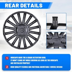 14 Inch Universal Snap On Hubcaps Set of 4 Black Matte