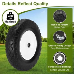 Pontuss Upgraded 16″ Flat Free Wheelbarrow Wheels and Tires, 16 inches, black