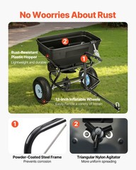 VEVOR Tow Behind Broadcast Spreader 130LB 15 Settings 0-9.8 ft Spreading Width