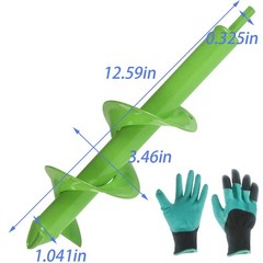 3×12Inch Auger Drill Bit Garden Plant Flower Rapid Planter Hole Digger W/ Gloves