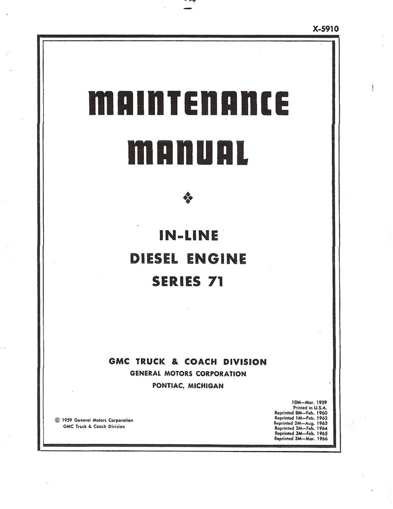 1959-1966 Detroit Diesel Inline Engine Series 71 Service Manual 204 pages GM