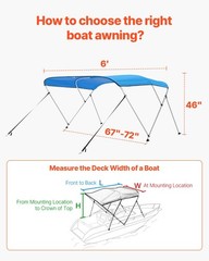 3 Bow Boat Bimini Tops, 600D Polyester Canopy with Aluminum Alloy Frame, Waterpr