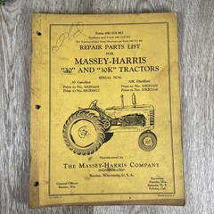 Old Massey-Harris 30 & 30K Tractors Repair Parts Book