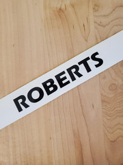 ROBERTS Last name decal sticker vinyl (2) PAIR Gloss BLACK 8″ FAST USA
