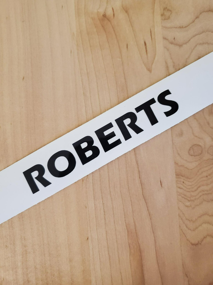 ROBERTS Last name decal sticker vinyl (2) PAIR Gloss BLACK 8″ FAST USA