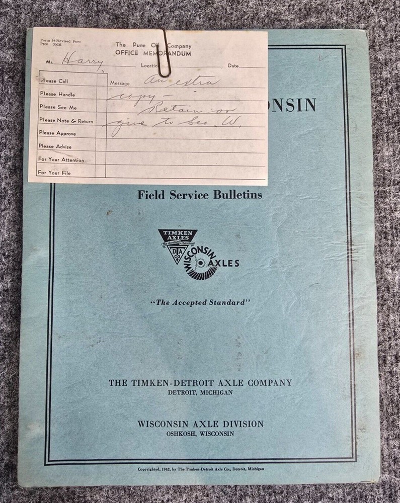 1942 Timken And Wisconsin Axles Field Service Bulletins Timken-Detroit Pure Doc