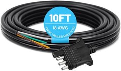 10 Feet Jacketed Cable, Heavy Duty 18AWG 4 Pin Trailer Light Plug Color-Coded Pu