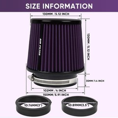 3 3.5 4 Inches Cold Air Intake Filter 76mm 89mm 101mm High Performance Washable.