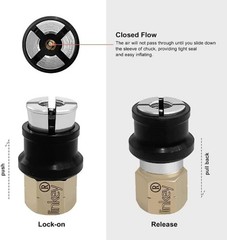 Air Chuck for Schrader Valve, Heavy Duty Brass Close Flow Straight Locking Air C