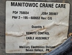 Manitowoc Remote Control Cable Harness Assembly 2195600653, 2 195 600653