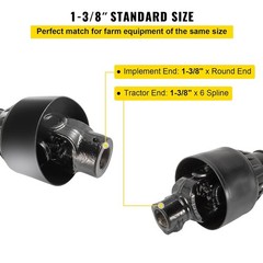 1-3/8″ PTO Drive Shaft 6 Spline End 39″-55″ Series 4 Tractor PTO Shaft Black