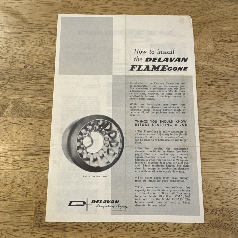 1967 Delavan Manufacturing Co. How To Install Delavan Flamecone Pamphlet