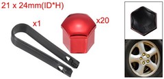 20Pcs 21mm Wheel Lug Nut Cover Bolt Caps Car Tire Nut Cover with Tongs Red