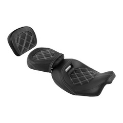 Low-Profile 2-Up Seat & Sissy Bar Pad Fits Touring Road King 09-23 White Stitch