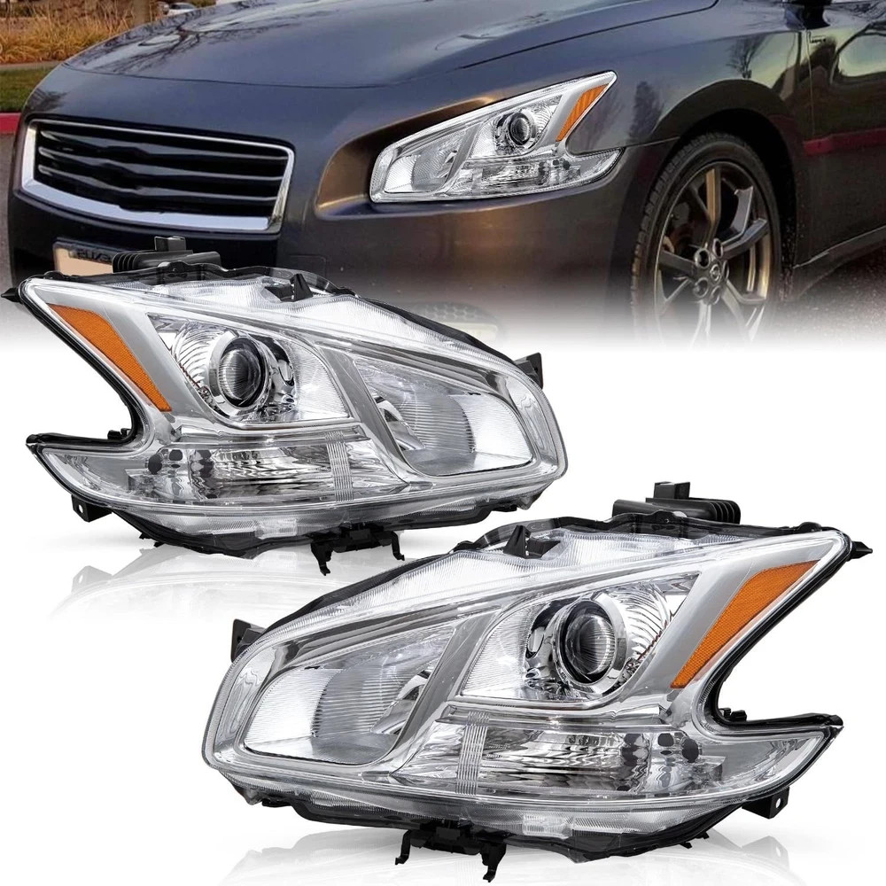 2009-2014 Maxima Halogen Headlight Assembly Chrome Housing Not for HID