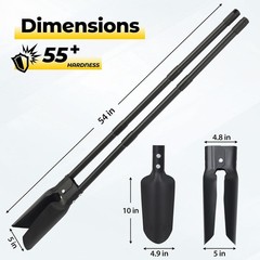 Post Hole Digger Tool, Heavy Duty Post Hole Digger with 55 Inch Handle, Dual Sha
