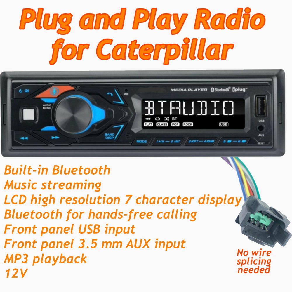 12 volt Plug & Play Radio for Caterpillar Excavator Dozer Loader AM/FM/BT/AUX
